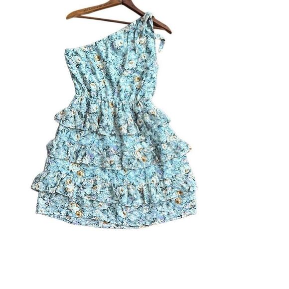 BTFBM Floral Elastic Waist Ruffle Tiered One Shoulder Sundress Multicolor Medium - Picture 8 of 8